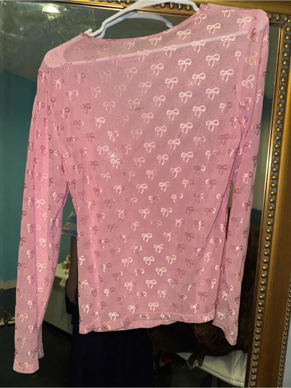 Sheer Pink Bow Print Long Sleeve Top